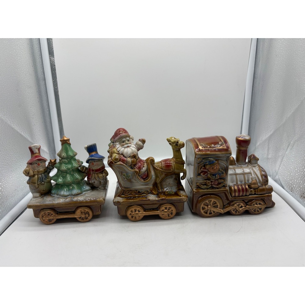 Vintage Lincolnshire Christmas Collection 3 Pc Stoneglaze Train Set SantaSnowmen